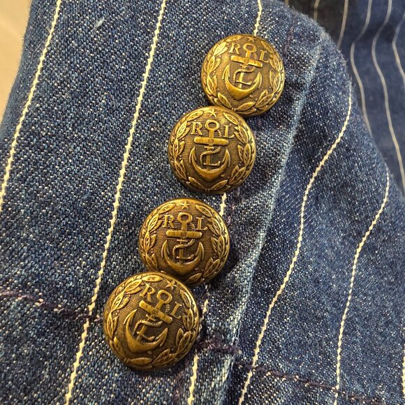 Ralph Laurel Jeans Blazer And Skirt Size 6 Blue With Pin Strips 100% Cotton - Picture 12 of 16